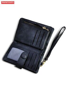 Small Bifold Leather Wallet RFID Blocking Wristlet Card Holder ID Window Coin